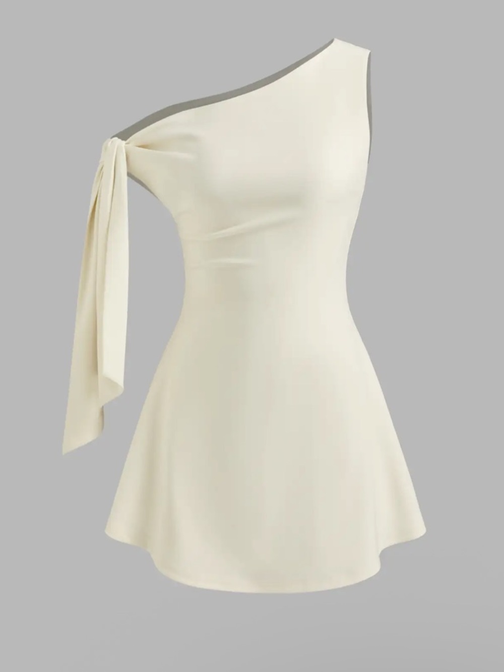 Cider One-Shoulder Ivory Mini Dress with Draped Tie Sleeve